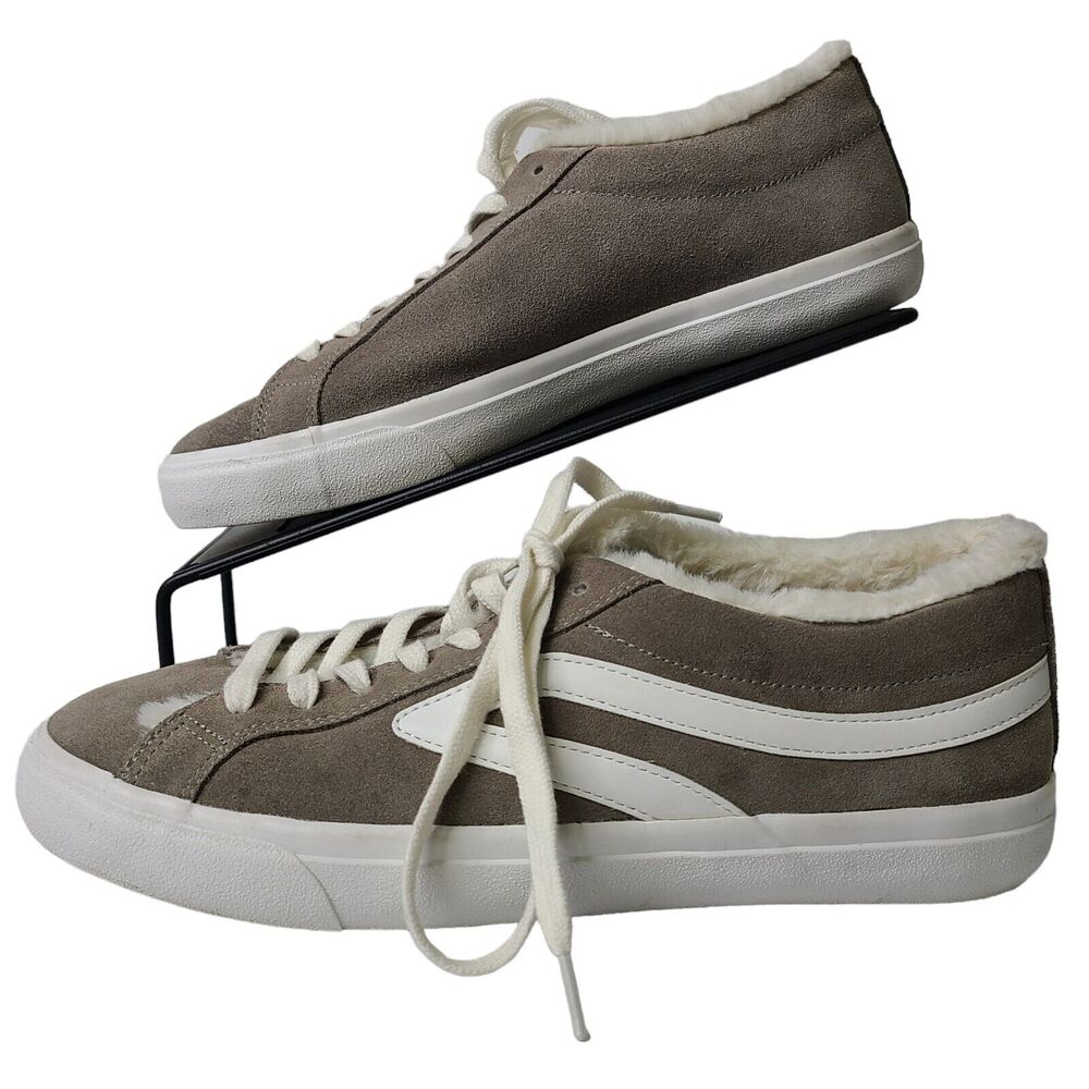 Lucky Brand Womens 11M Shoes Sneaker Dessah Suede Gray‎ Faux Fur Trim Lace Up